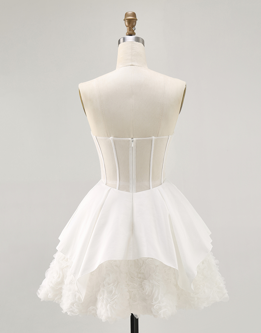 White Strapless A Line Short Corset Homecoming Dress with Ruffles