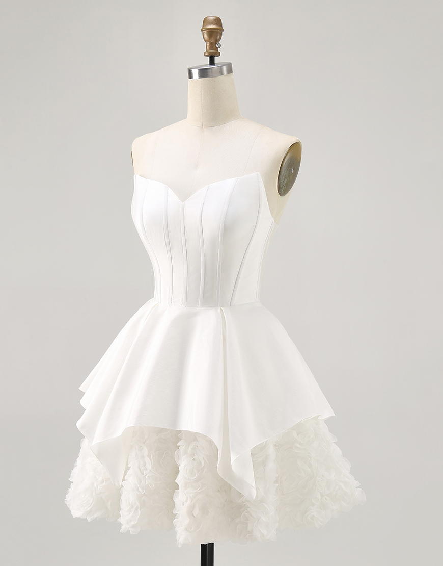White Strapless A Line Short Corset Homecoming Dress with Ruffles