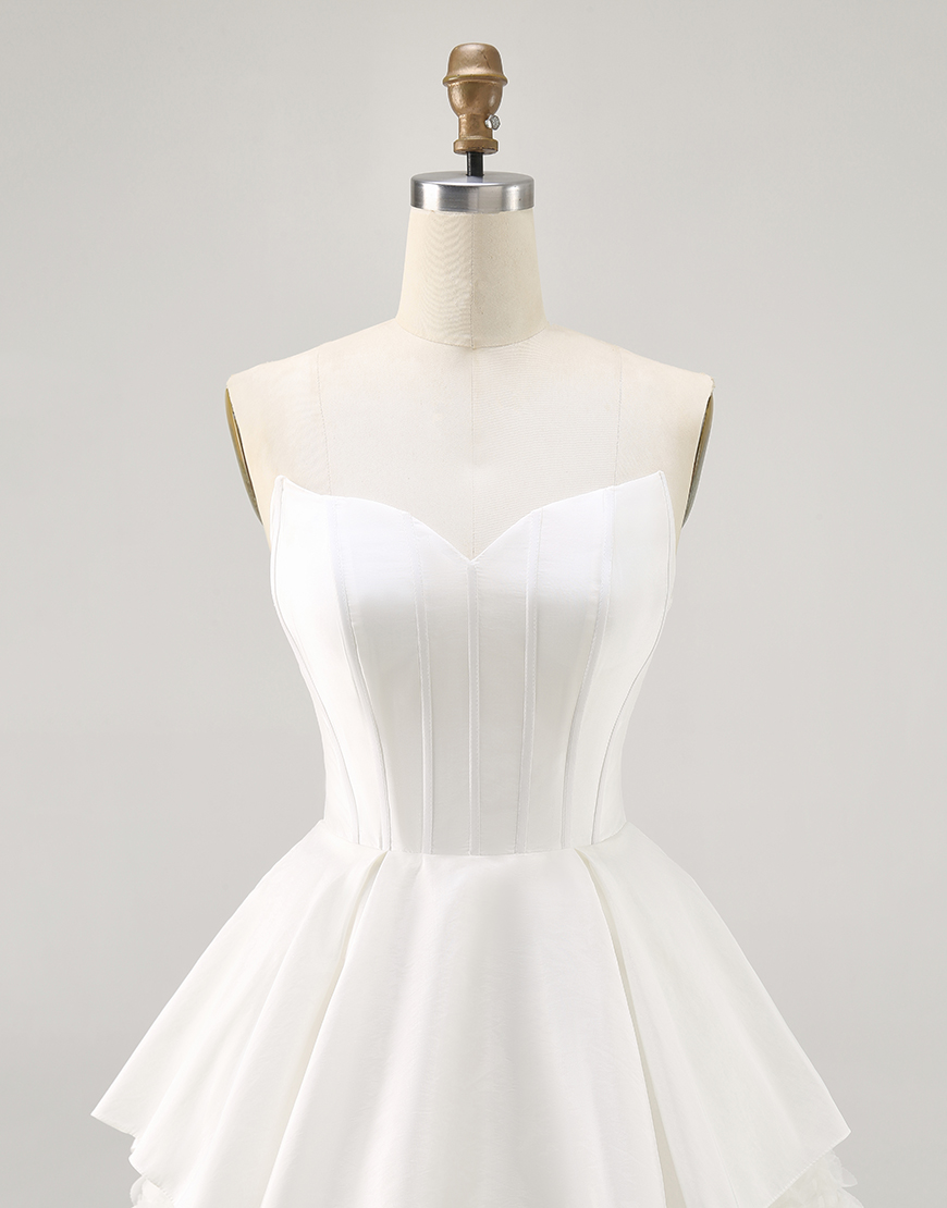 White Strapless A Line Short Corset Homecoming Dress with Ruffles