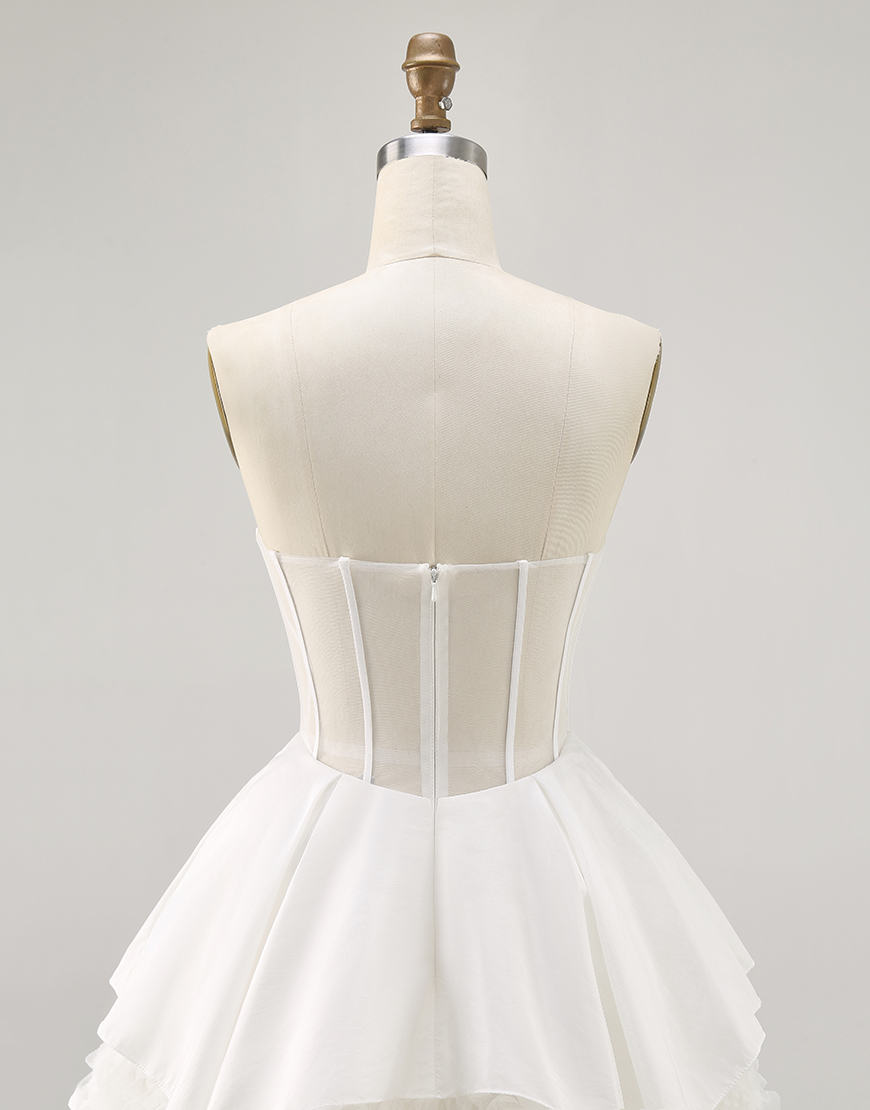 White Strapless A Line Short Corset Homecoming Dress with Ruffles