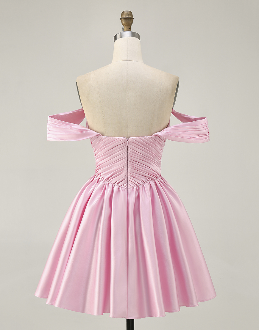 White Off the Shoulder Satin Ruched A Line Short Homecoming Dress