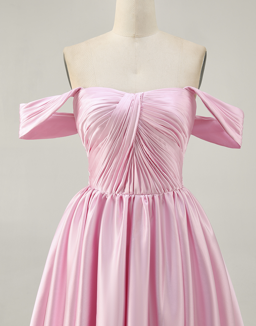 White Off the Shoulder Satin Ruched A Line Short Homecoming Dress