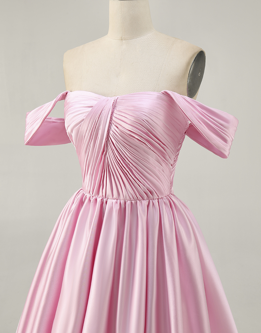 White Off the Shoulder Satin Ruched A Line Short Homecoming Dress