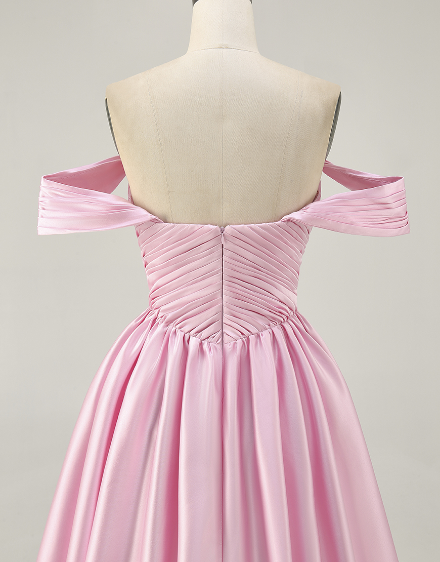 White Off the Shoulder Satin Ruched A Line Short Homecoming Dress