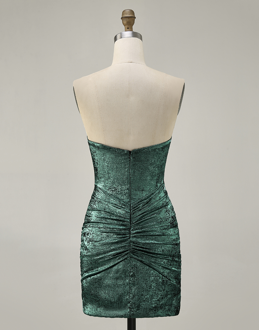 Sparkly Grey Green Metallic Strapless Bodycon Short Homecoming Dress with Beading