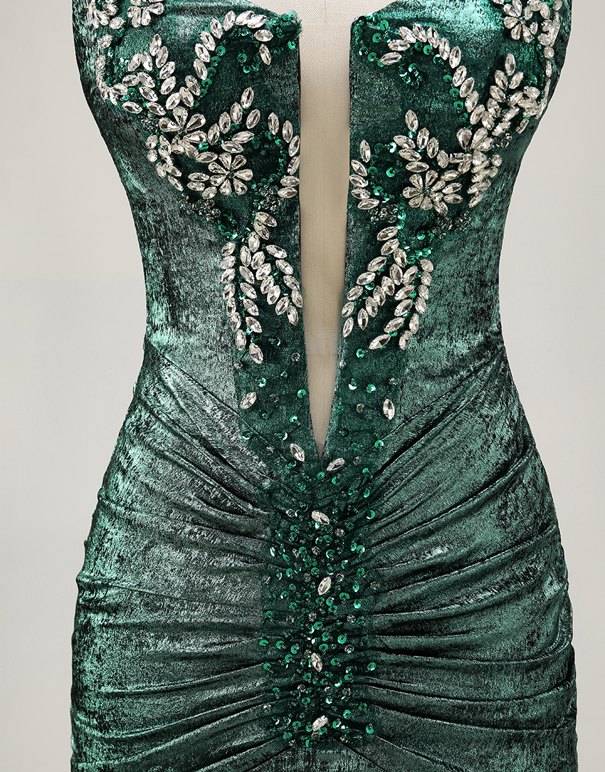 Sparkly Grey Green Metallic Strapless Bodycon Short Homecoming Dress with Beading