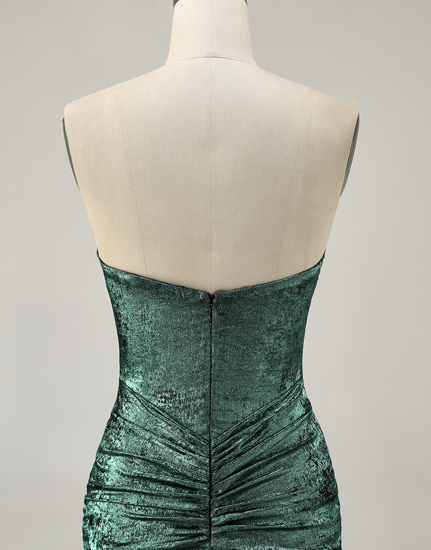 Sparkly Grey Green Metallic Strapless Bodycon Short Homecoming Dress with Beading