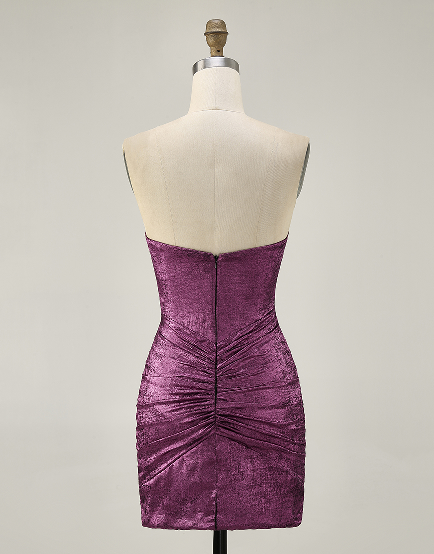 Sparkly Grey Green Metallic Strapless Bodycon Short Homecoming Dress with Beading