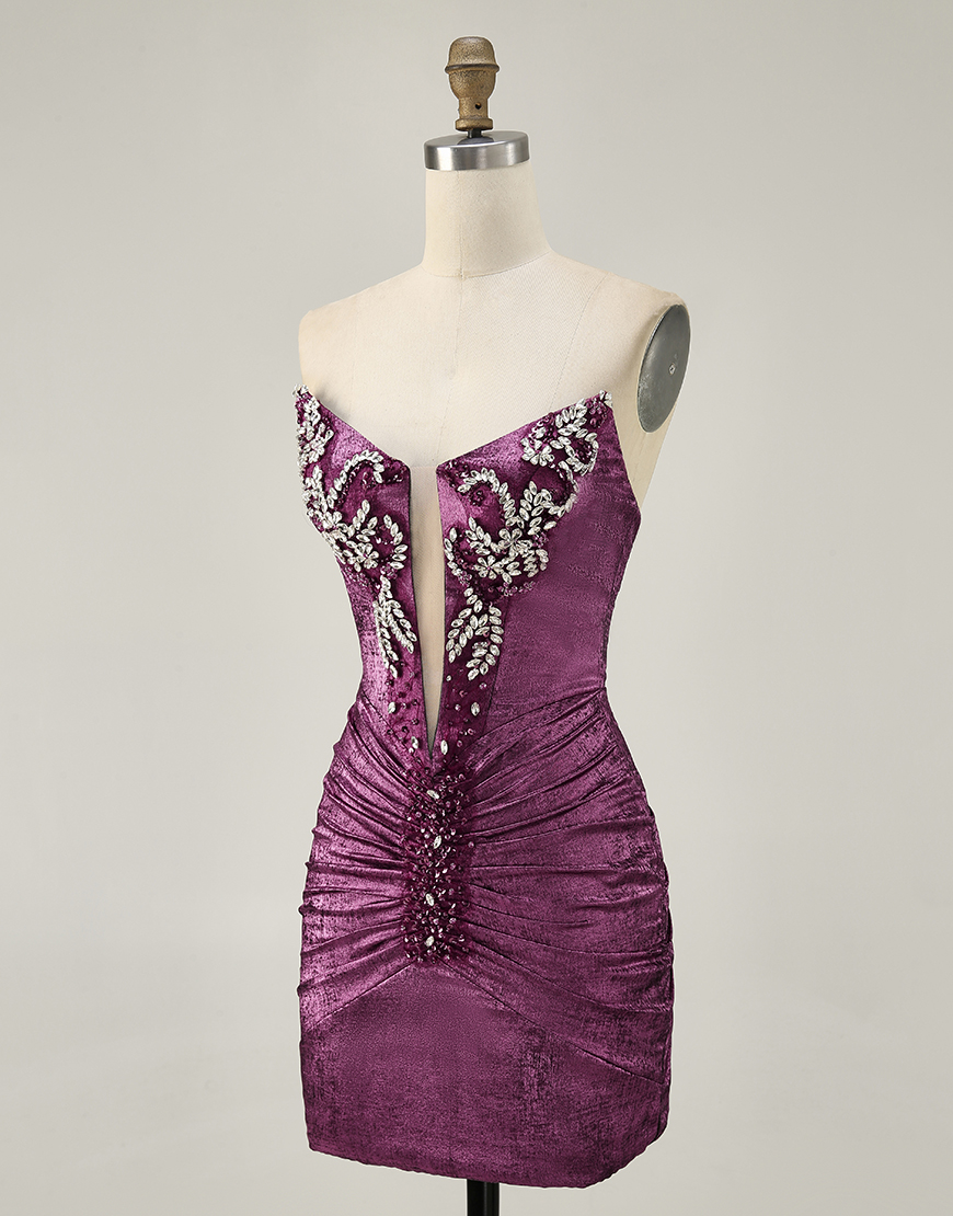 Sparkly Grey Green Metallic Strapless Bodycon Short Homecoming Dress with Beading