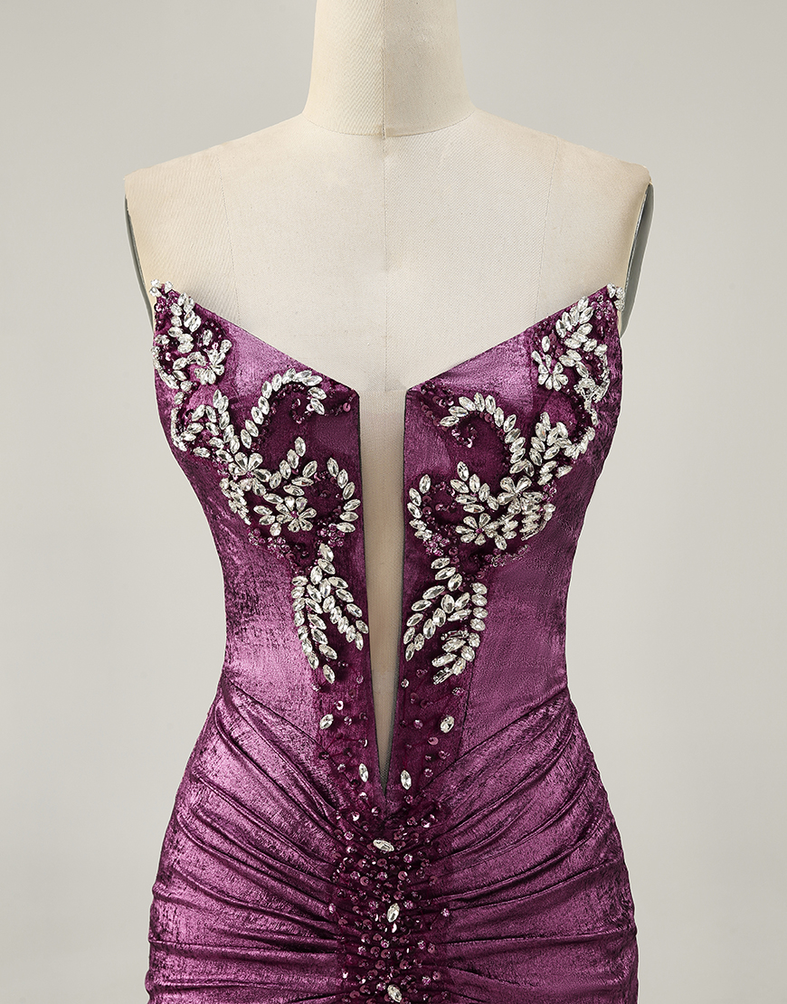 Sparkly Grey Green Metallic Strapless Bodycon Short Homecoming Dress with Beading