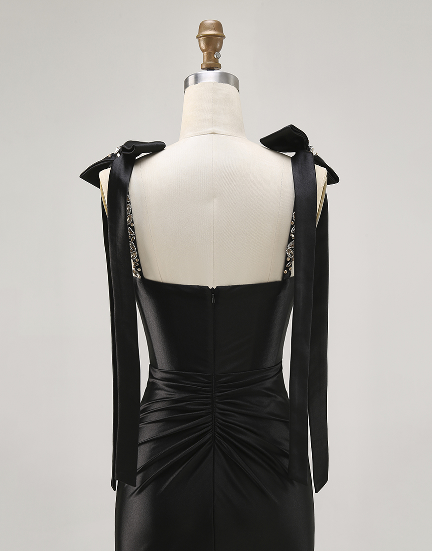 Sparkly Black Satin Short Tight Homecoming Dress with Rhinestones