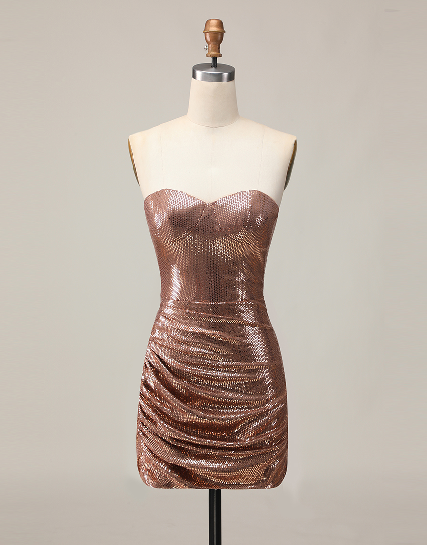 Sparkly Coffee Sweetheart Tight Sequin Short Homecoming Dress