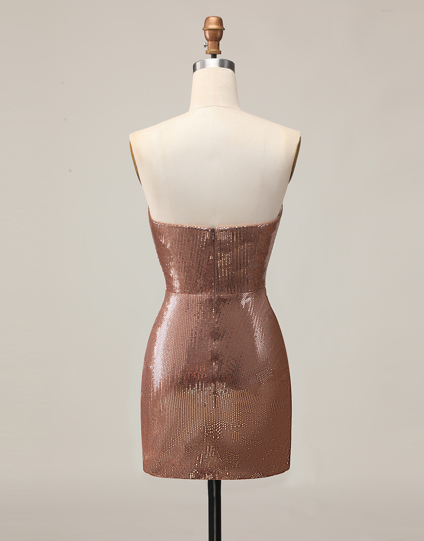 Sparkly Coffee Sweetheart Tight Sequin Short Homecoming Dress