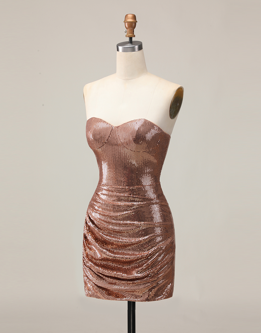 Sparkly Coffee Sweetheart Tight Sequin Short Homecoming Dress