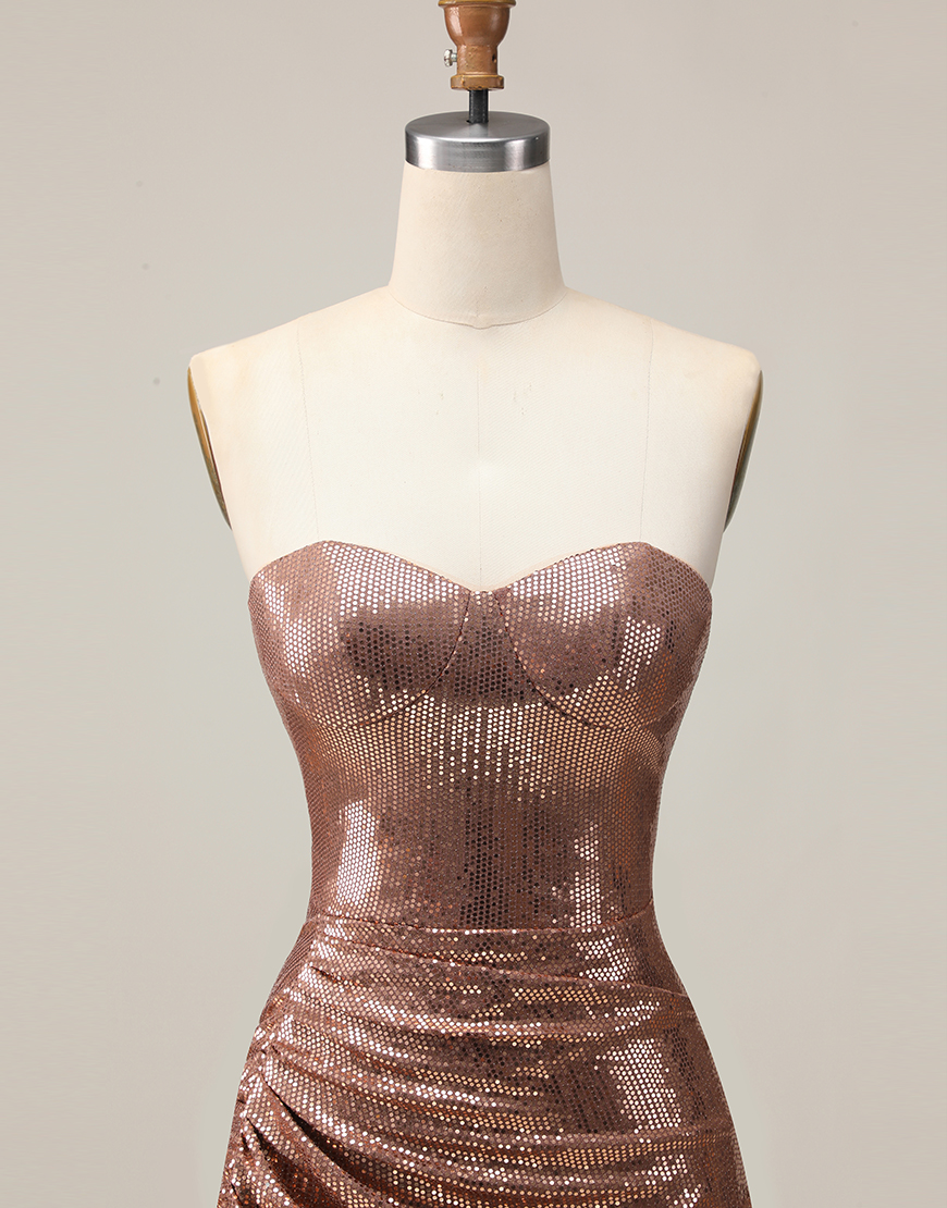 Sparkly Coffee Sweetheart Tight Sequin Short Homecoming Dress