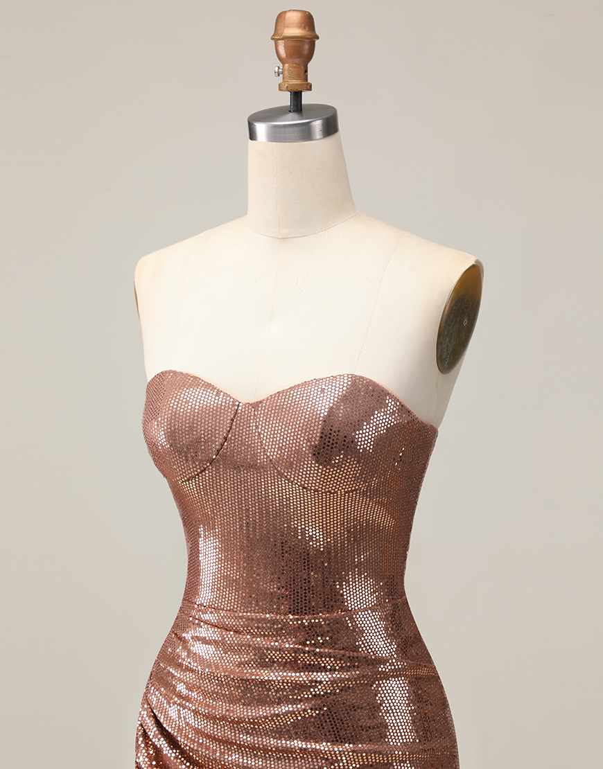 Sparkly Coffee Sweetheart Tight Sequin Short Homecoming Dress