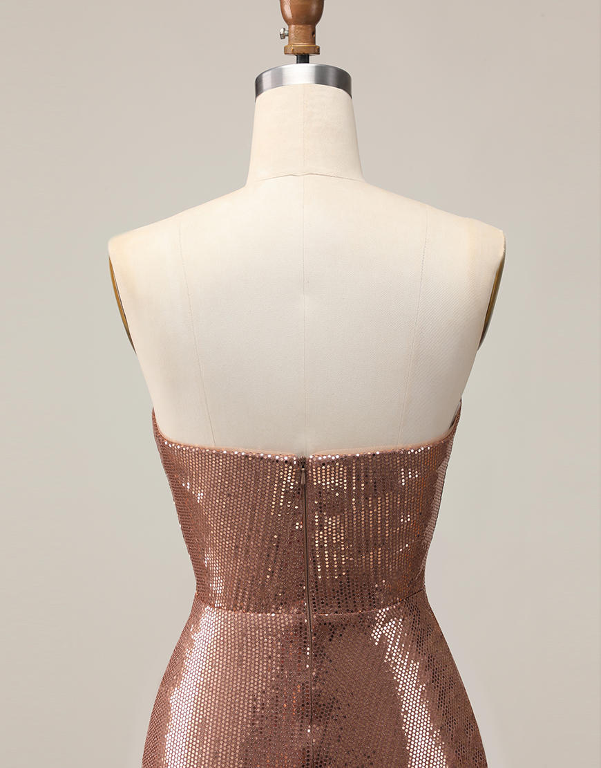 Sparkly Coffee Sweetheart Tight Sequin Short Homecoming Dress