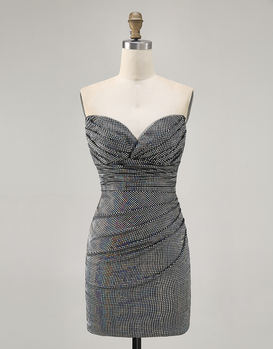 Sparkly Black Strapless Sequin Tight Short Homecoming Dress