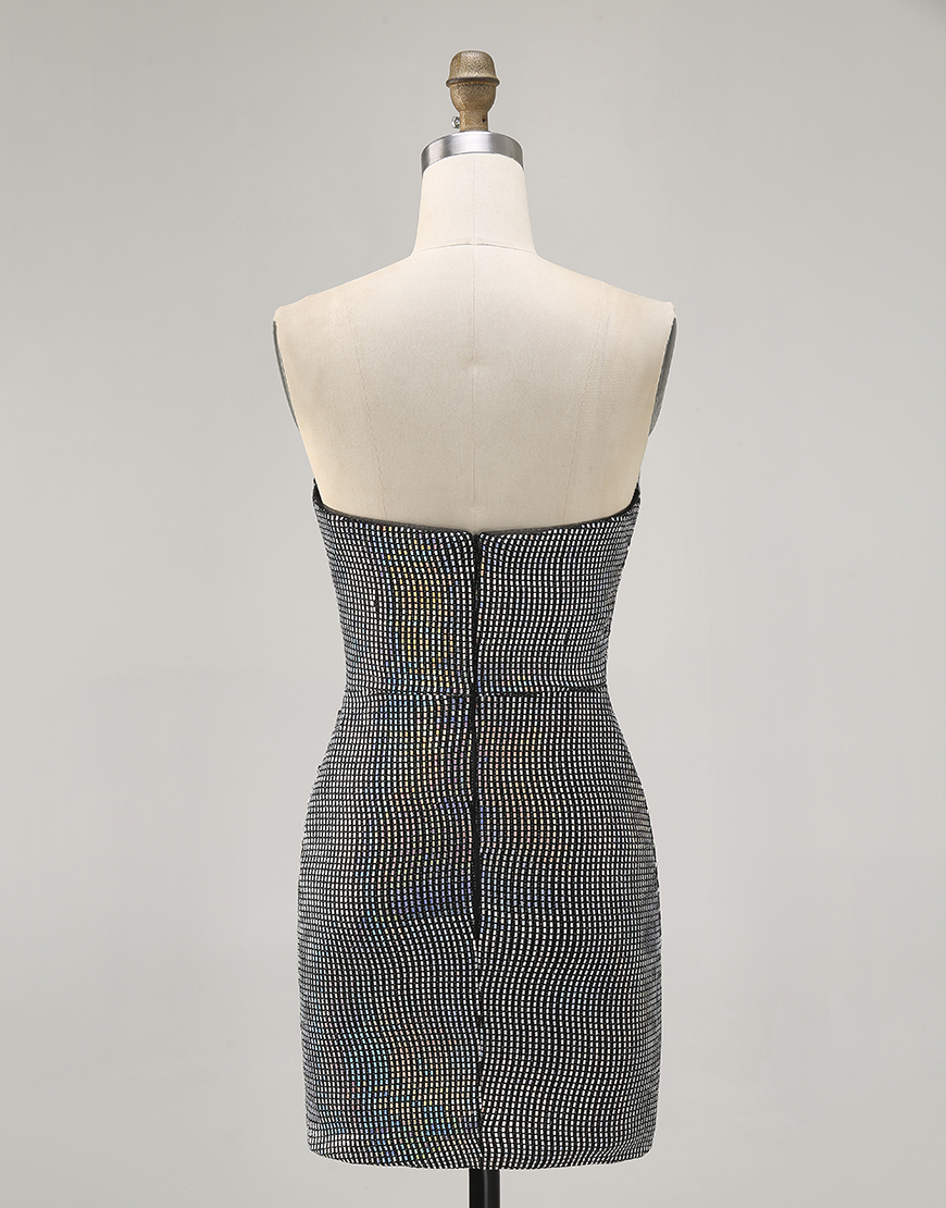 Sparkly Black Strapless Sequin Tight Short Homecoming Dress