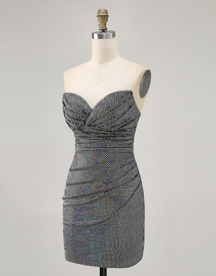 Sparkly Black Strapless Sequin Tight Short Homecoming Dress