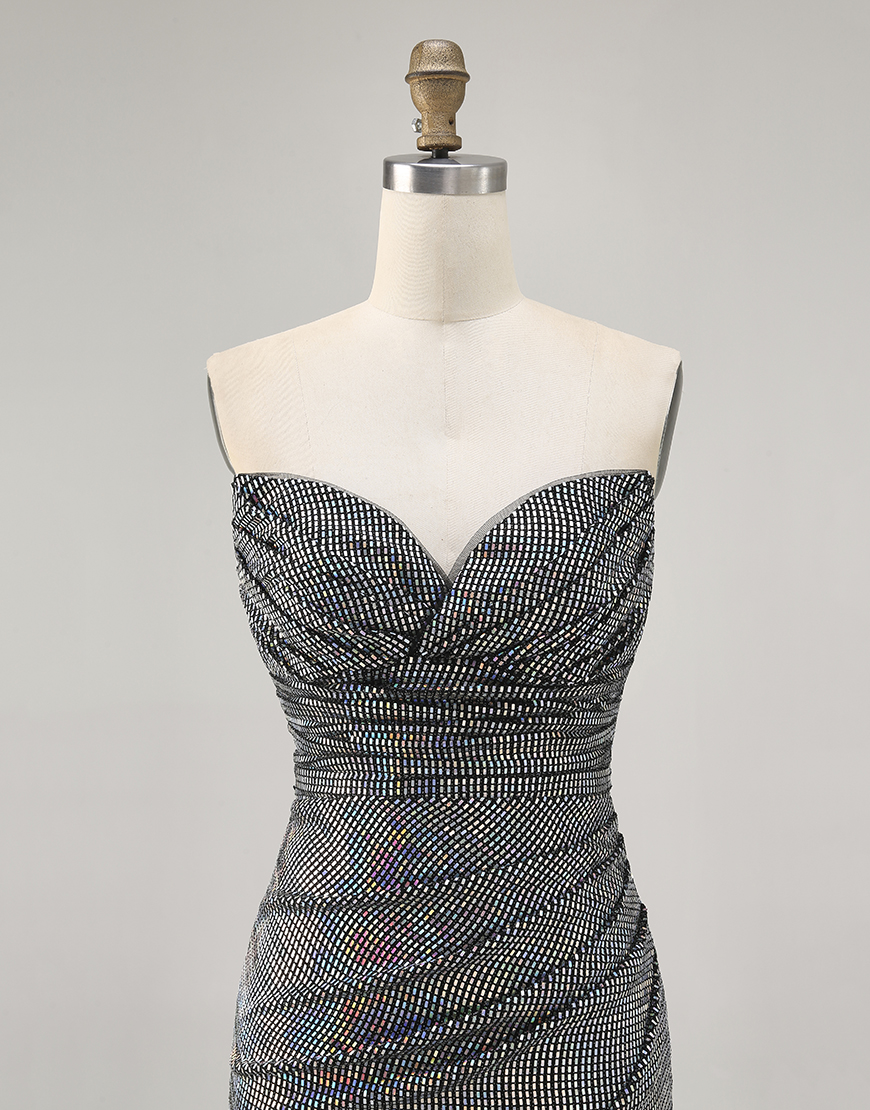 Sparkly Black Strapless Sequin Tight Short Homecoming Dress