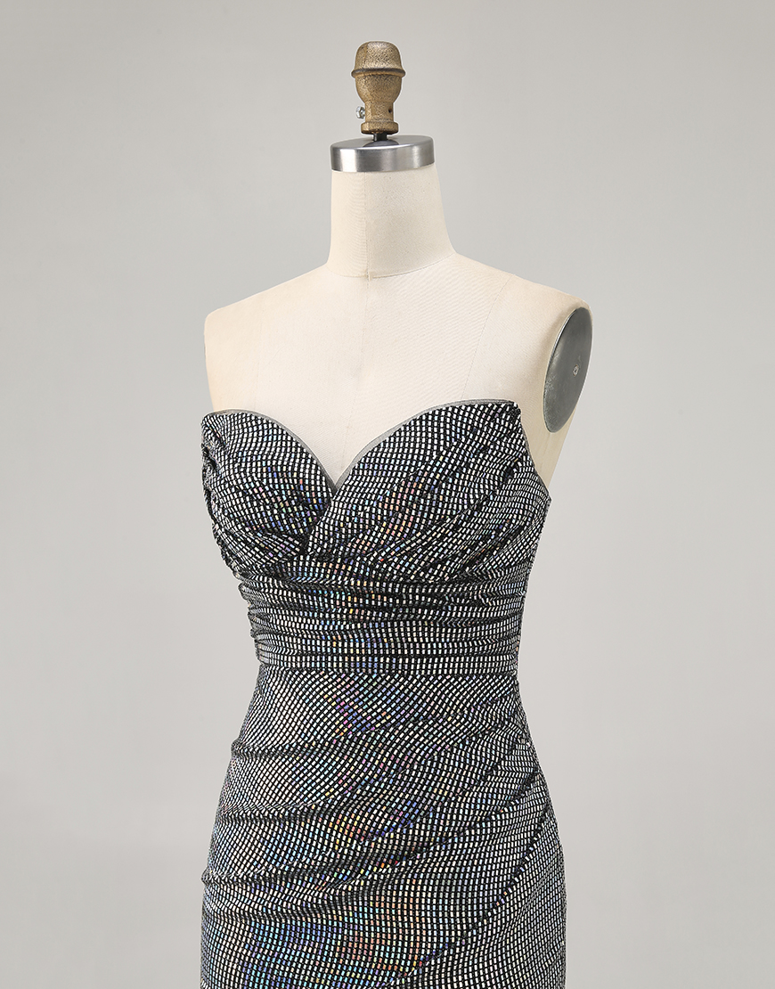 Sparkly Black Strapless Sequin Tight Short Homecoming Dress