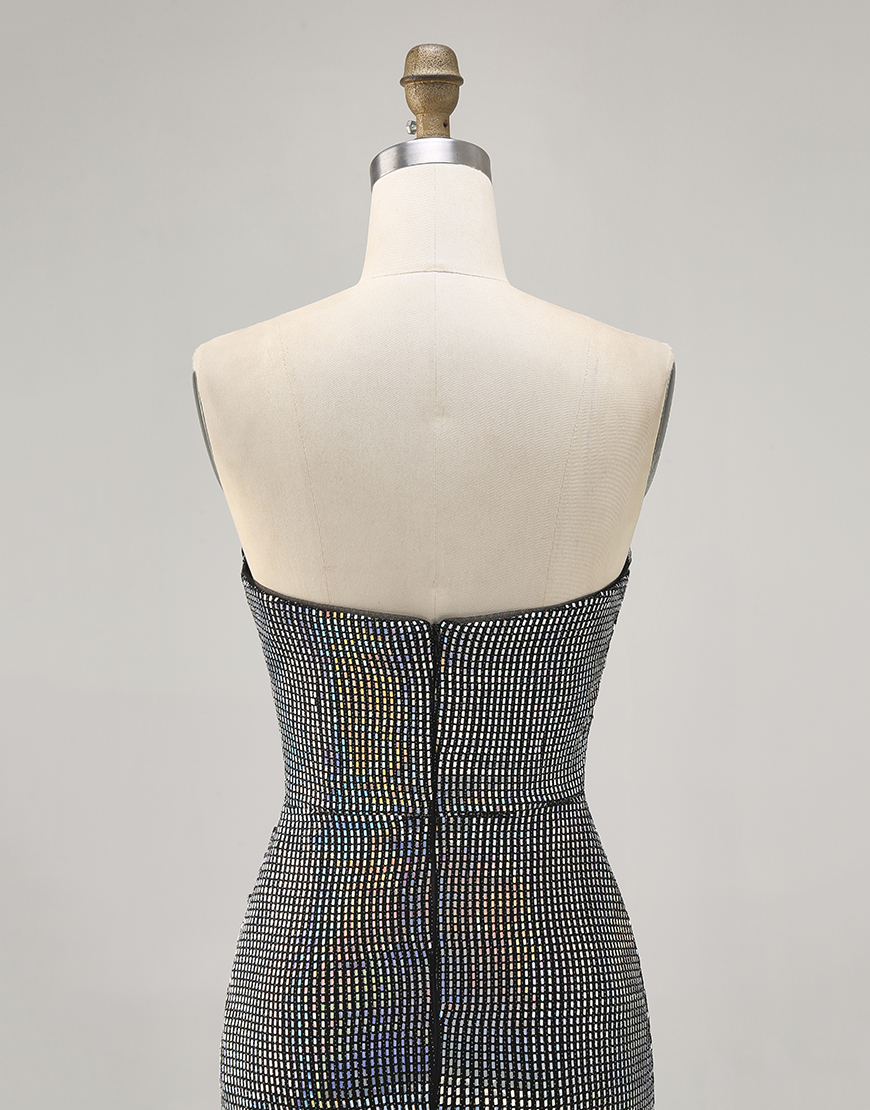 Sparkly Black Strapless Sequin Tight Short Homecoming Dress