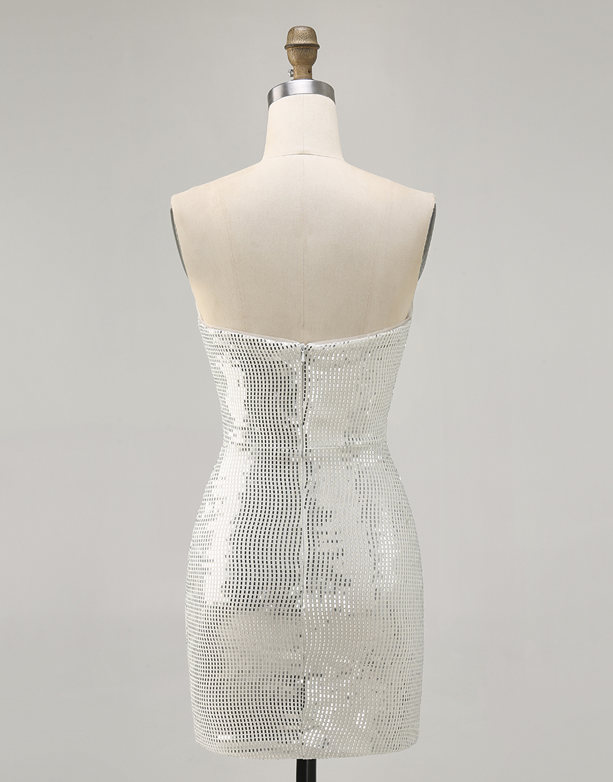 Sparkly Black Strapless Sequin Tight Short Homecoming Dress