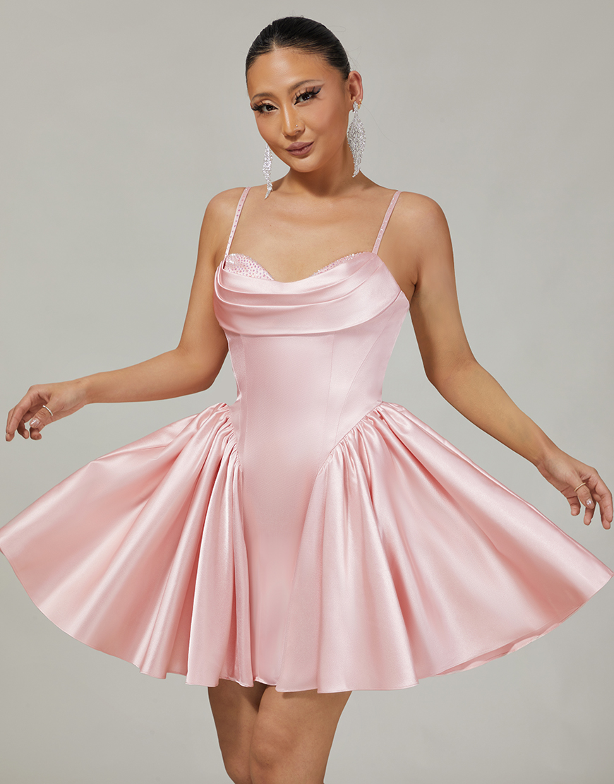 Blush Spaghetti Straps Satin A Line Short Homecoming Dress