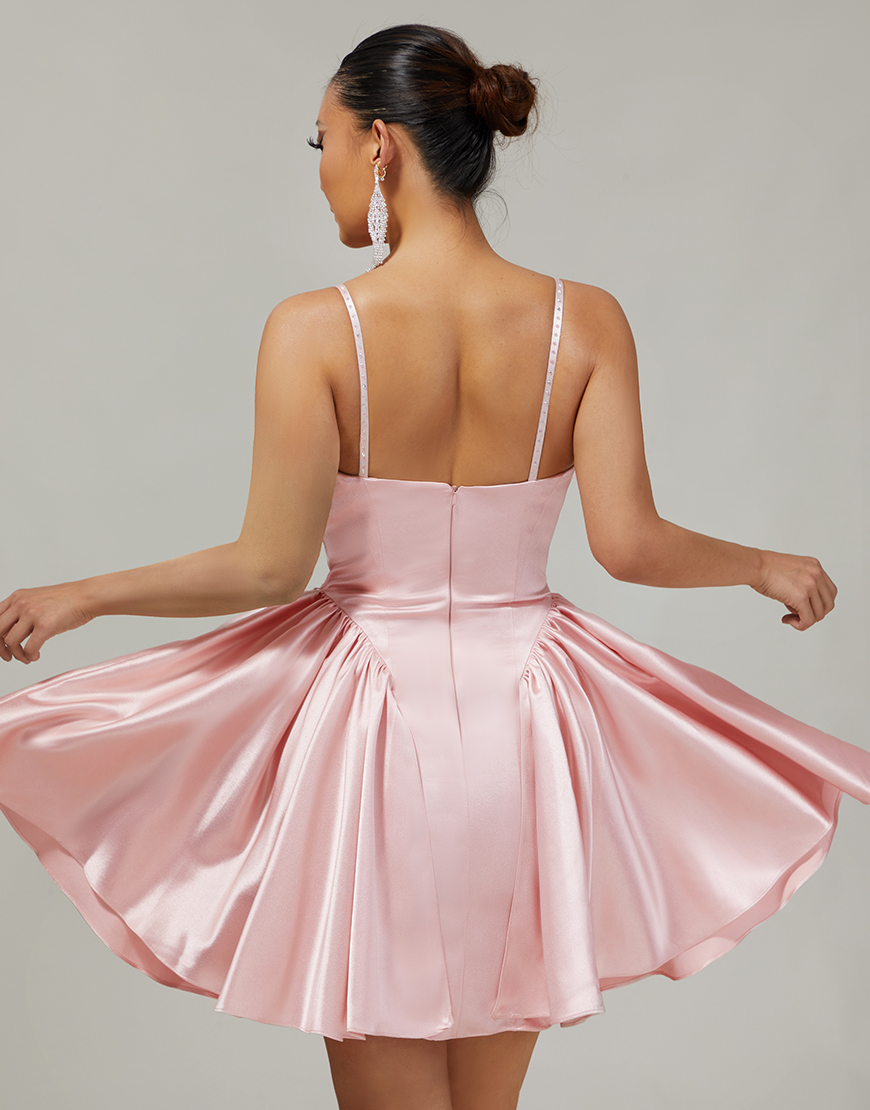Blush Spaghetti Straps Satin A Line Short Homecoming Dress