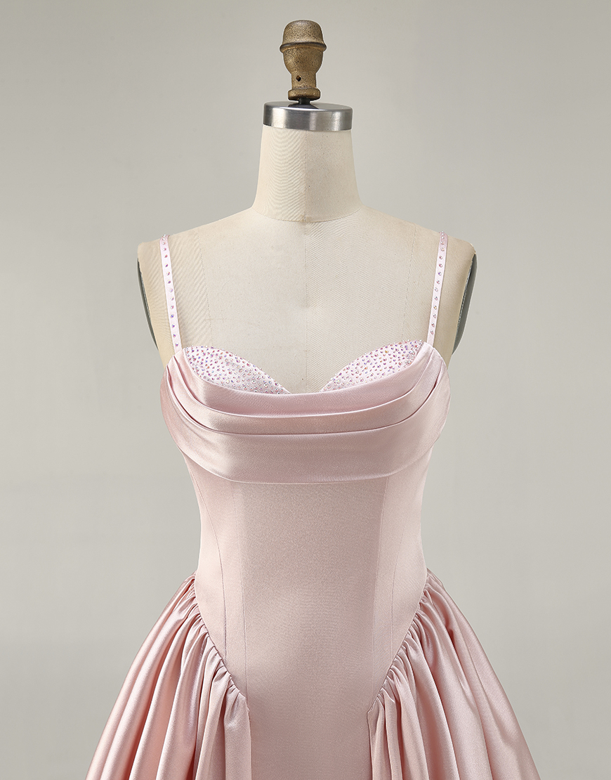 Blush Spaghetti Straps Satin A Line Short Homecoming Dress