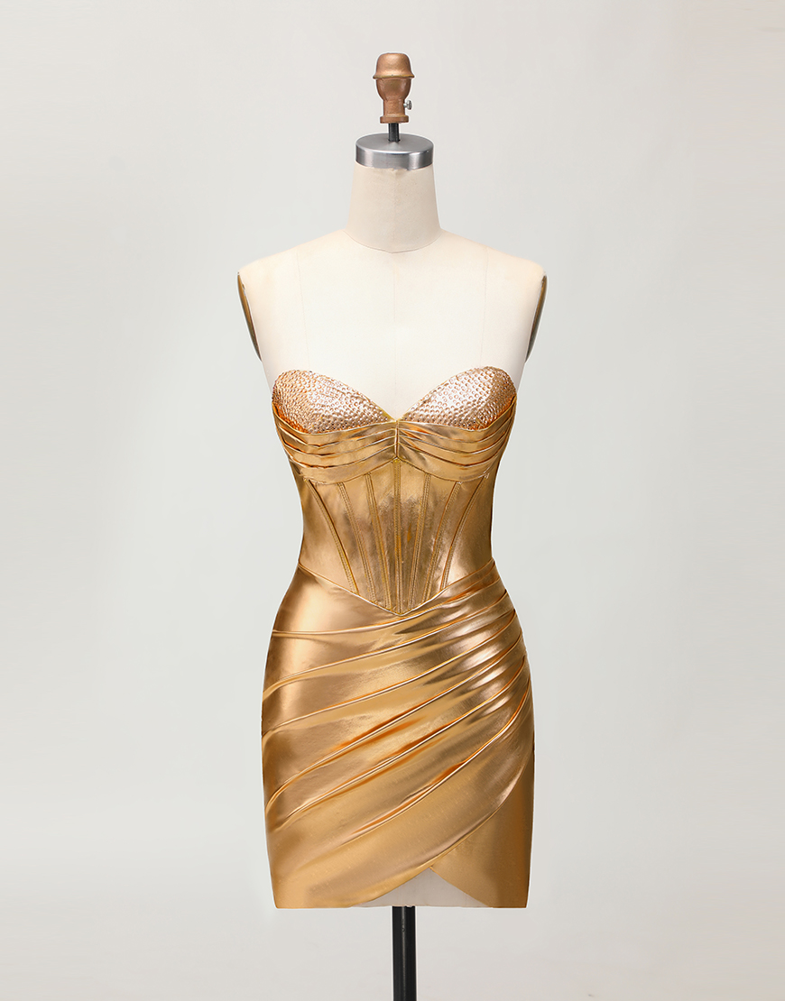 Sparkly Golden Tight Metallic Sweetheart Short Corset Homecoming Dress