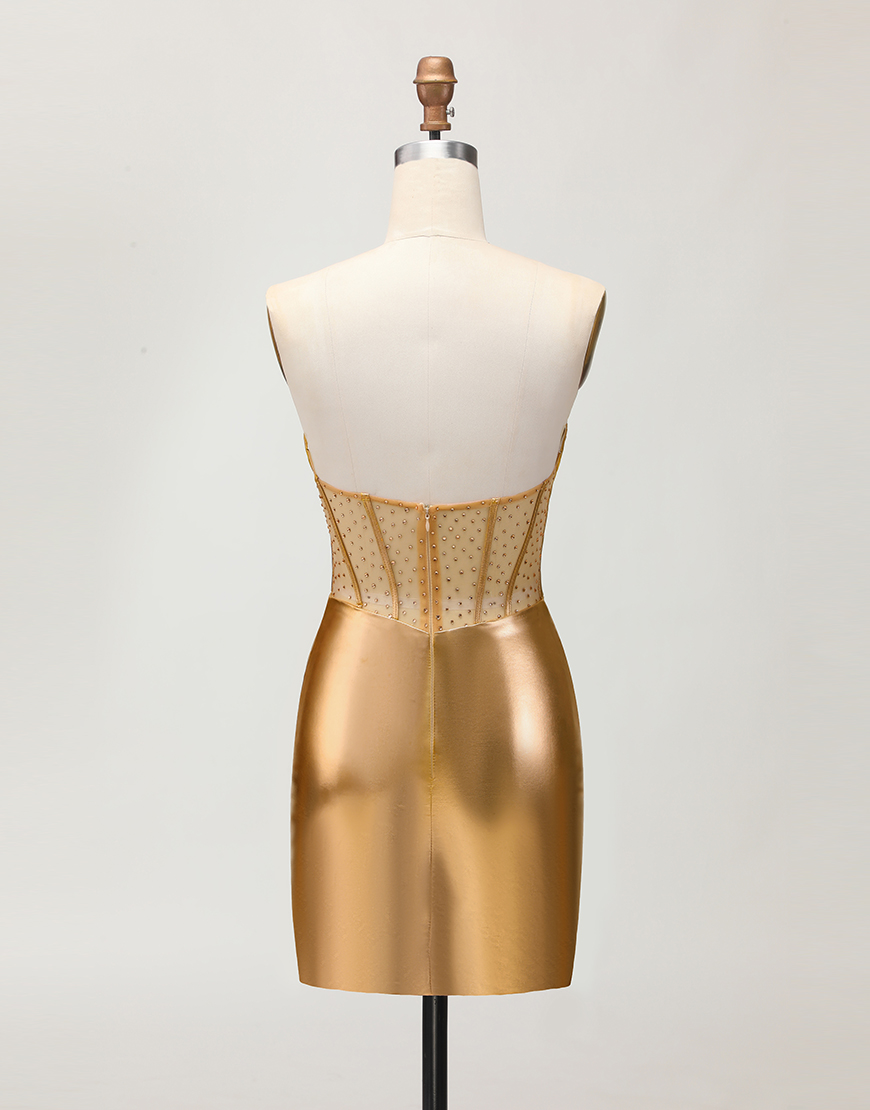 Sparkly Golden Tight Metallic Sweetheart Short Corset Homecoming Dress