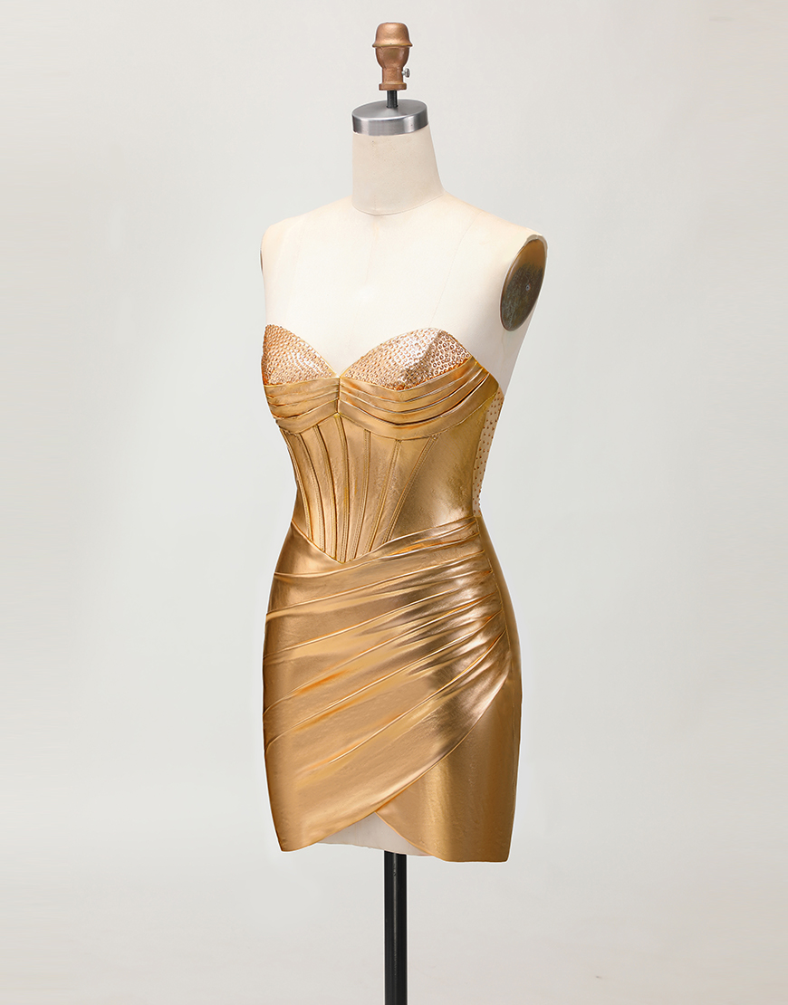 Sparkly Golden Tight Metallic Sweetheart Short Corset Homecoming Dress