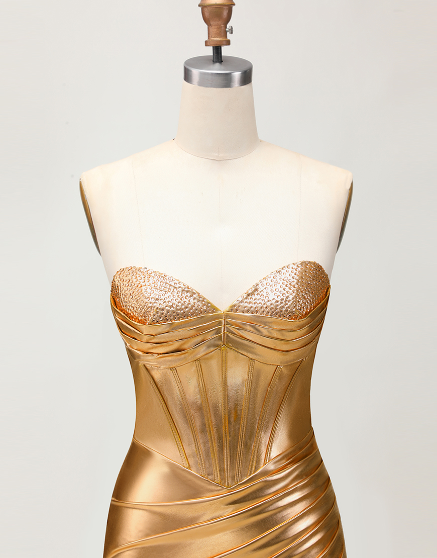 Sparkly Golden Tight Metallic Sweetheart Short Corset Homecoming Dress
