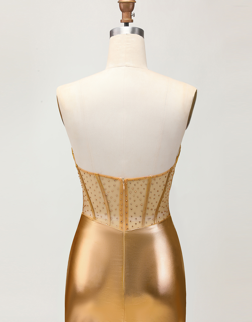 Sparkly Golden Tight Metallic Sweetheart Short Corset Homecoming Dress