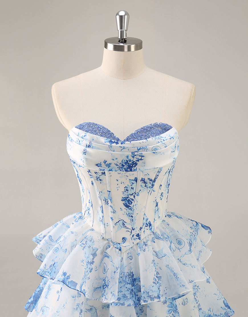 Pink Floral Corset Sweetheart Short Homecoming Dress with Ruffles