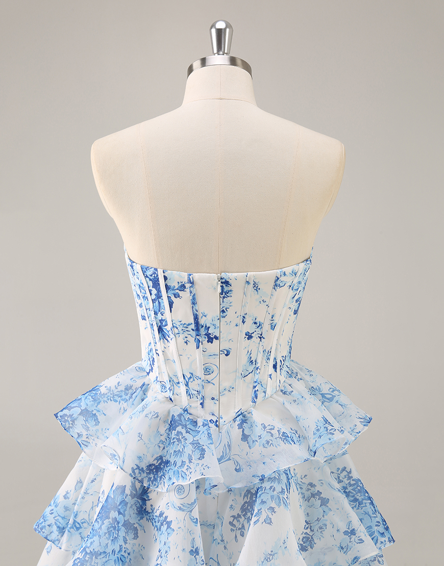 Pink Floral Corset Sweetheart Short Homecoming Dress with Ruffles