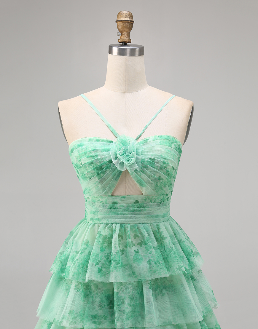 Purple A Line Spaghetti Straps Short Keyhole Homecoming Dress with Ruffles