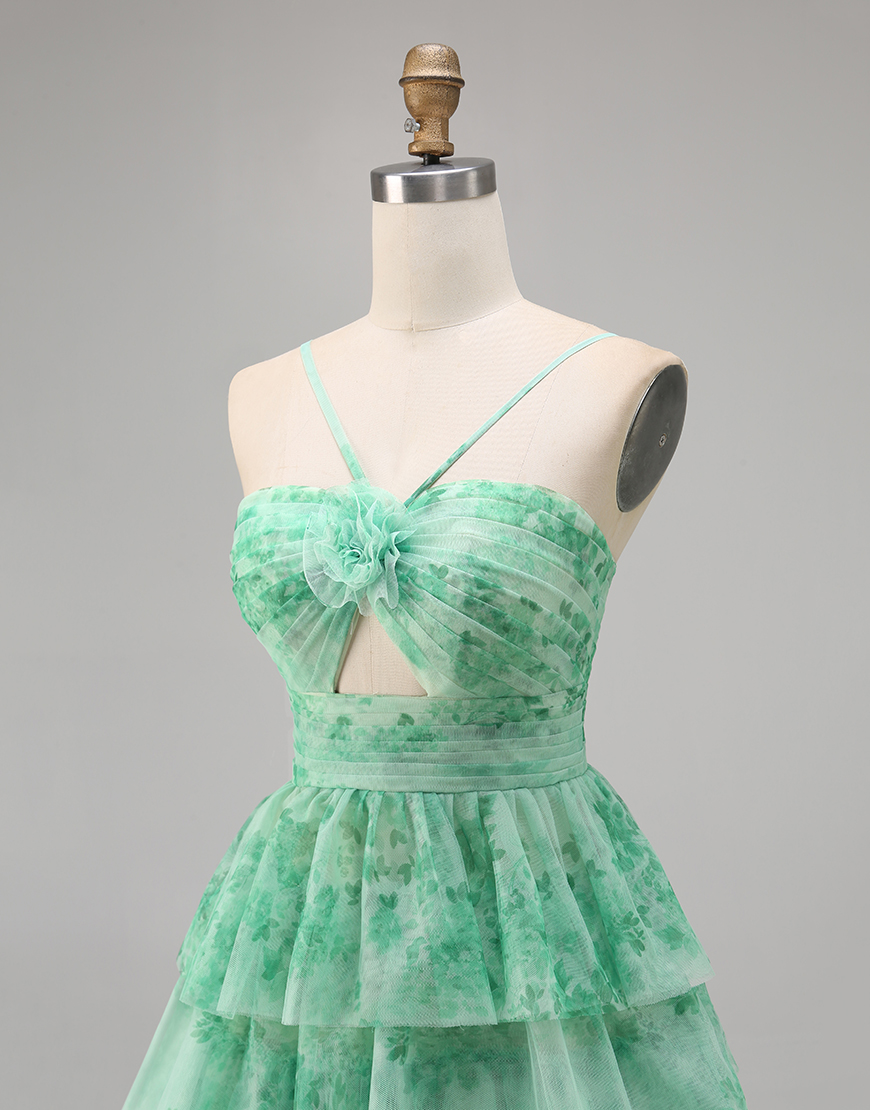 Purple A Line Spaghetti Straps Short Keyhole Homecoming Dress with Ruffles