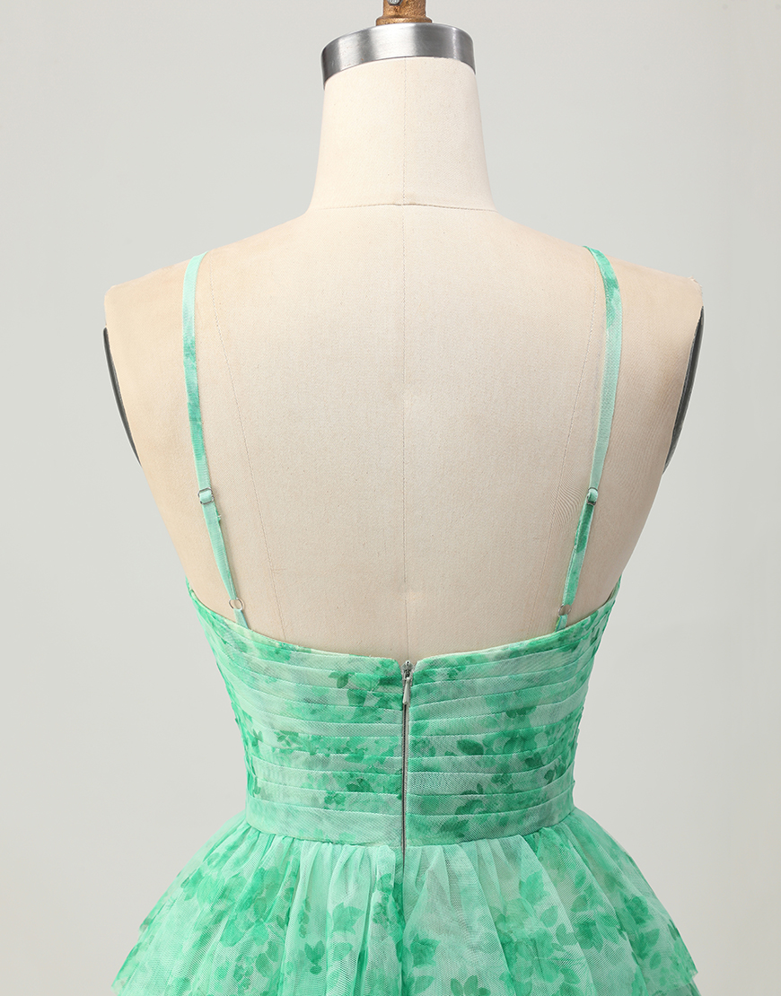 White Blue Flower A Line Short Tiered Homecoming Dress with Ruffles