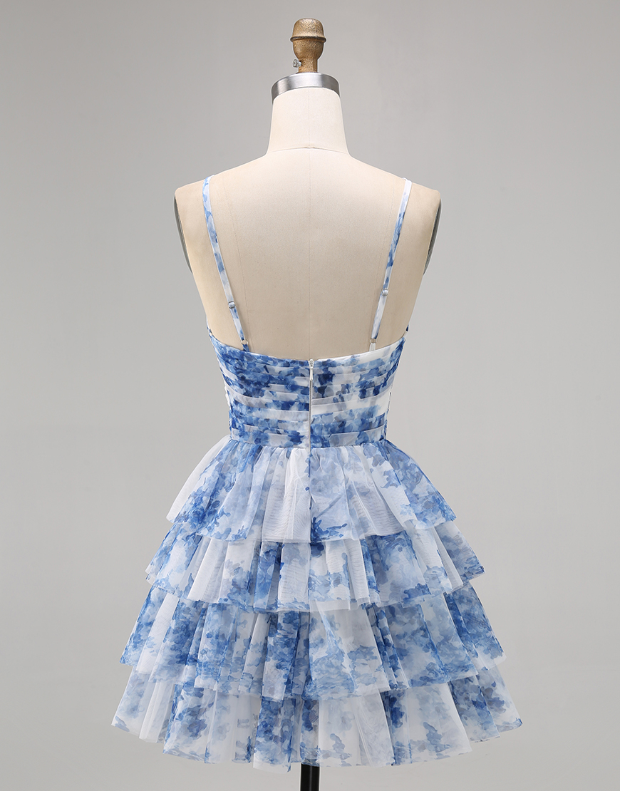 Purple A Line Spaghetti Straps Short Keyhole Homecoming Dress with Ruffles