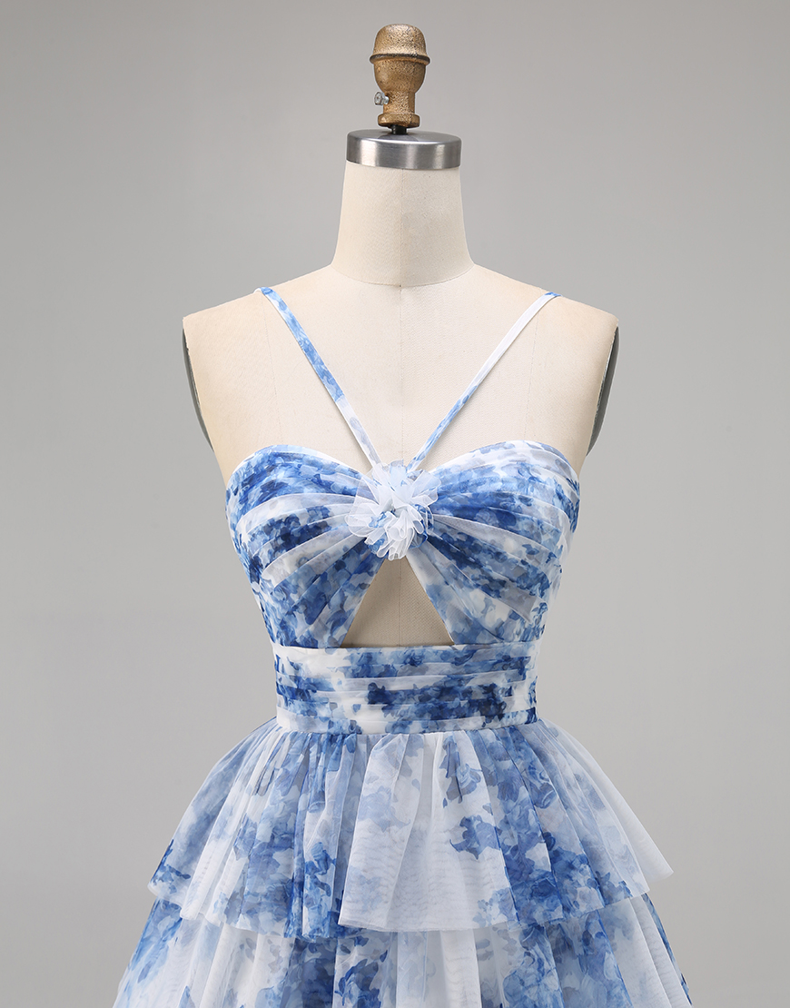 Purple A Line Spaghetti Straps Short Keyhole Homecoming Dress with Ruffles