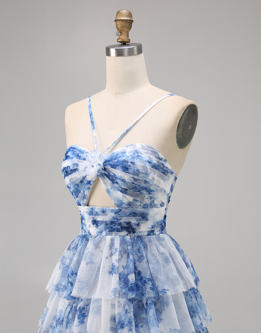 Purple A Line Spaghetti Straps Short Keyhole Homecoming Dress with Ruffles