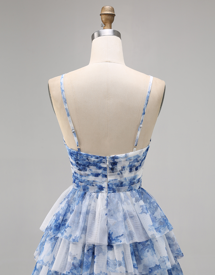 Purple A Line Spaghetti Straps Short Keyhole Homecoming Dress with Ruffles