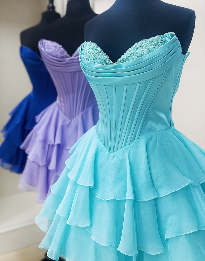 Fuchsia A Line Short Corset Homecoming Dress with Ruffles