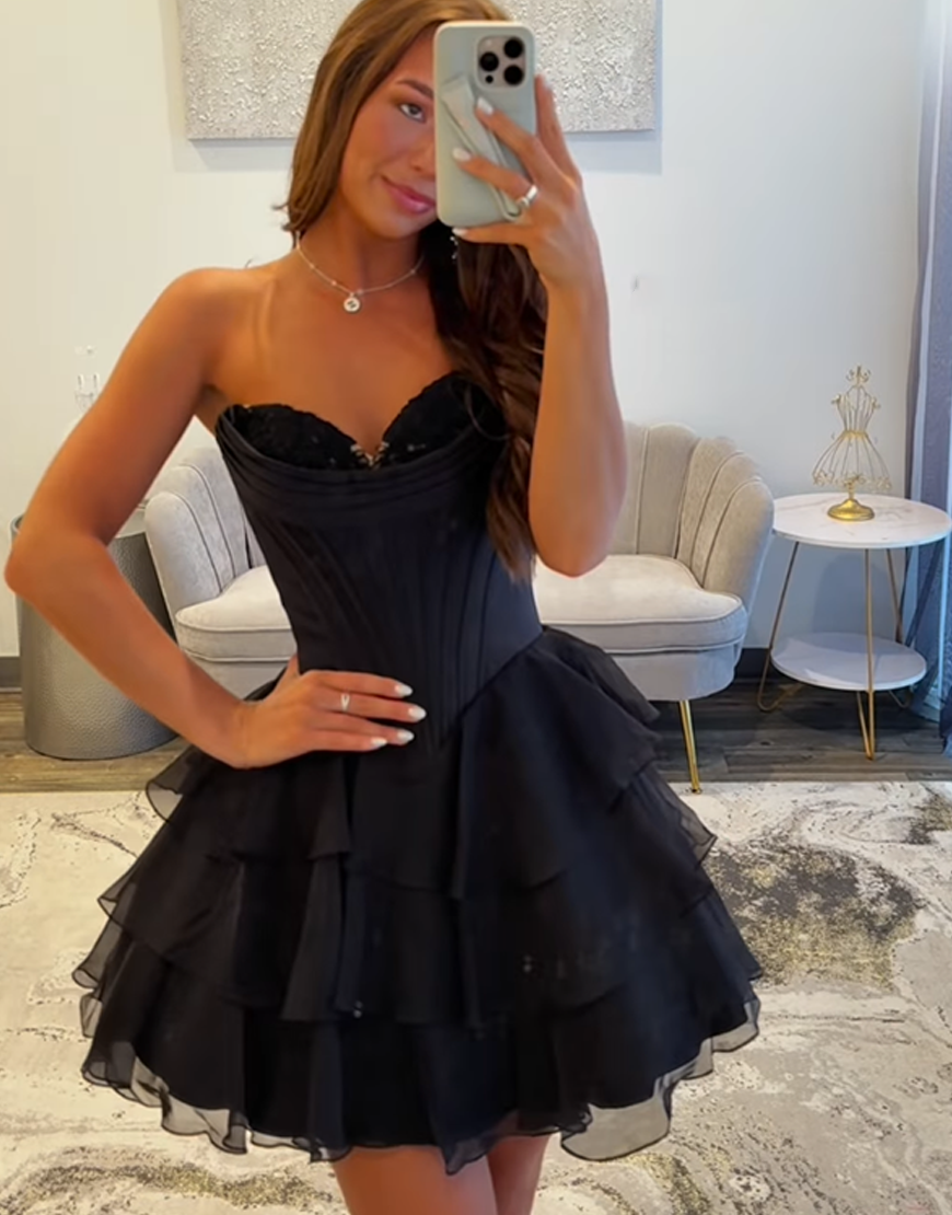 Fuchsia A Line Short Corset Homecoming Dress with Ruffles