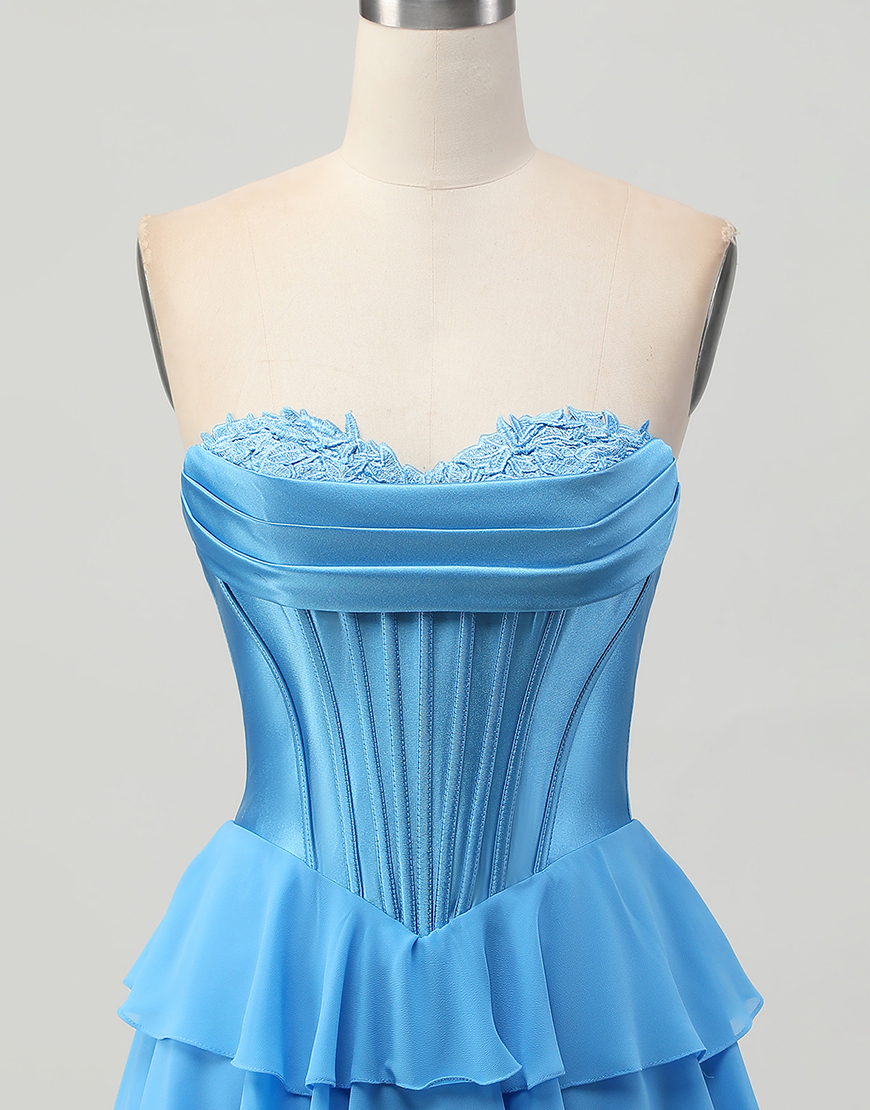 Blue Ruffled Sweetheart Short Corset Homecoming Dress with Lace