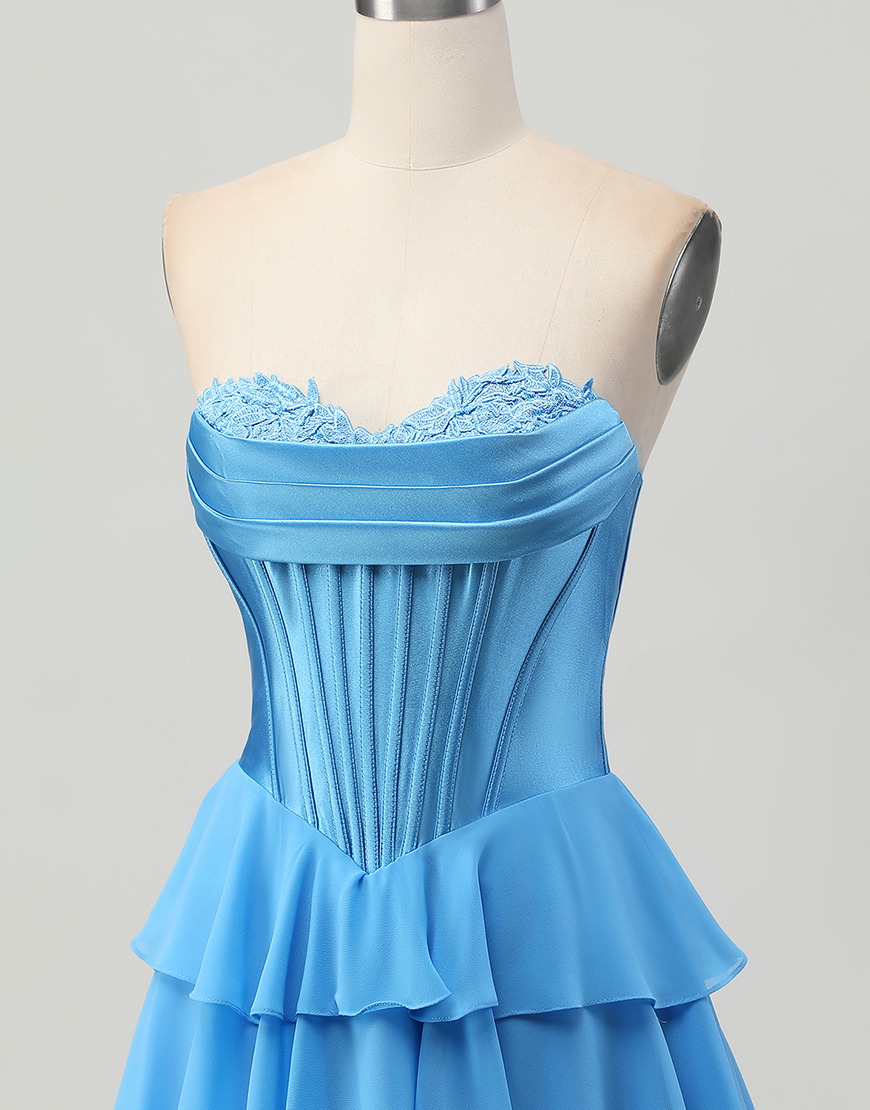 Blue Ruffled Sweetheart Short Corset Homecoming Dress with Lace