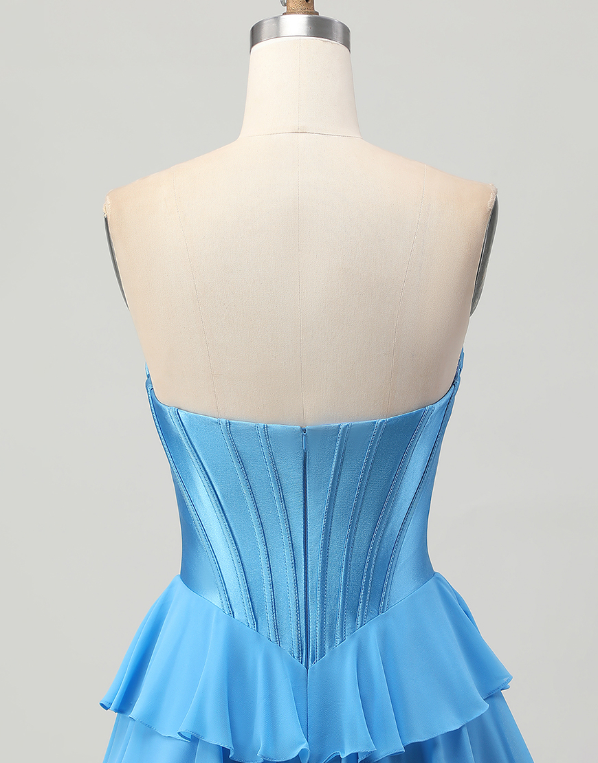 Blue Ruffled Sweetheart Short Corset Homecoming Dress with Lace